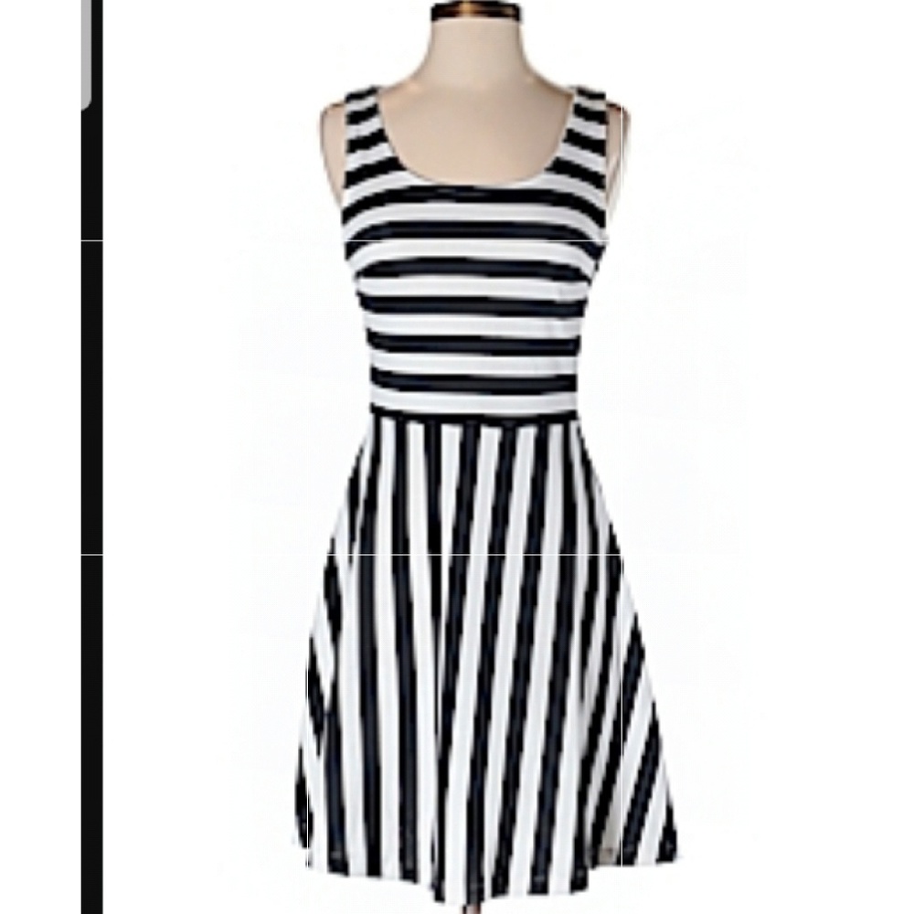 H&M black and white striped x back dress s…